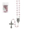 Chapelet en grains semi-cristal Ø 4 mm, chaîne avec croix et Christ, présenté dans un flacon en verre..
