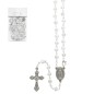 Chapelet en grains semi-cristal Ø 4 mm, chaîne avec croix et Christ, présenté dans un flacon en verre..