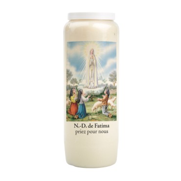 Bougie de neuvaine durée 9 jours 100% végétal avec autocollant classique et prière, hauteur 18 cm Ø 6,5 cm.