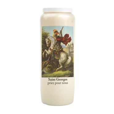 Bougie de neuvaine durée 9 jours 100% végétal avec autocollant classique et prière, hauteur 18 cm Ø 6,5 cm.