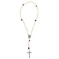 Chapelet corde avec fermoir, grains nacre 7 mm, pater rose céramique, croix métal avec Christ, 21 cm au cœur..