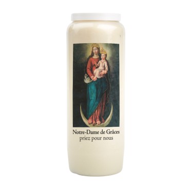 Bougie de neuvaine durée 9 jours 100% végétal avec autocollant classique et prière, hauteur 18 cm Ø 6,5 cm.