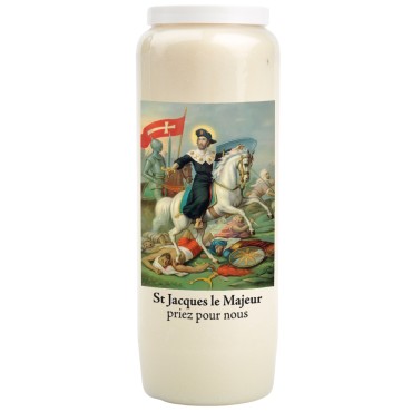 Bougie de neuvaine durée 9 jours 100% végétal avec autocollant classique et prière, hauteur 18 cm Ø 6,5 cm.