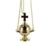Brûle-encens en laiton avec croix et chaînes, H 13 cm, Ø 6 cm, chaînes L 24 cm. Livré en boîte individuelle.