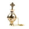 Brûle-encens en laiton avec croix et chaînes, H 14 cm, Ø 6,5 cm, chaînes L 10 cm. Livré en boîte individuelle.