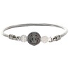 Bracelet rigide en acier inoxydable argenté avec médaille de St Benoit