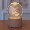 Boule sur socle en bois avec image de saint gravée au laser et lumière LED - H 8.5 cm