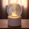 Boule sur socle en bois avec image de saint gravée au laser et lumière LED - H 8.5 cm