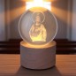 Boule sur socle en bois avec image de saint gravée au laser et lumière LED - H 8.5 cm