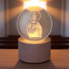Boule sur socle en bois avec image de saint gravée au laser et lumière LED - H 8.5 cm