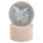 Boule sur socle en bois avec image de saint gravée au laser et lumière LED - H 8.5 cm