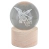 Boule sur socle en bois avec image de saint gravée au laser et lumière LED - H 8.5 cm