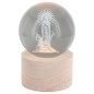 Boule sur socle en bois avec image de saint gravée au laser et lumière LED - H 8.5 cm