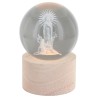 Boule sur socle en bois avec image de saint gravée au laser et lumière LED - H 8.5 cm