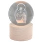 Boule sur socle en bois avec image de saint gravée au laser et lumière LED - H 8.5 cm