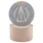 Boule sur socle en bois avec image de saint gravée au laser et lumière LED - H 8.5 cm