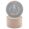Boule sur socle en bois avec image de saint gravée au laser et lumière LED - H 8.5 cm