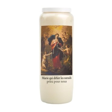 Bougie de neuvaine durée 9 jours 100% végétal avec autocollant classique et prière, hauteur 18 cm Ø 6,5 cm.