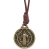 Médaille de saint benoit bronze avec cordon marron 1.8 x 2.1 cm