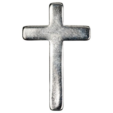 Pin´s croix en métal couleur argentée H. 2,5 cm.