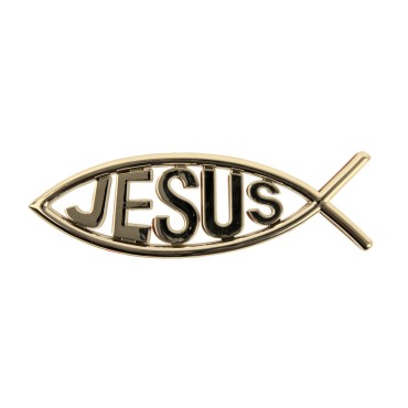 Plaque poisson Ictus autocollante avec inscription Jésus  H. 4,5 x 13 cm. Différentes couleurs