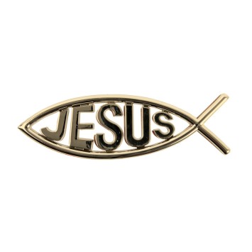 Plaque poisson Ictus autocollante avec inscription Jésus  H. 4,5 x 13 cm. Différentes couleurs