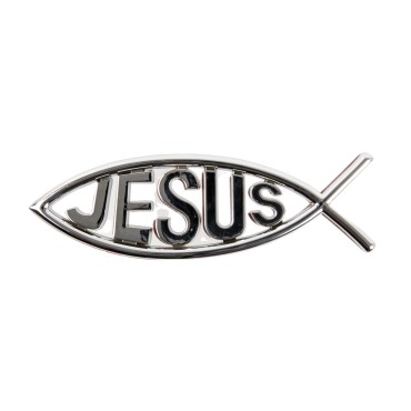 Plaque poisson Ictus autocollante avec inscription Jésus H. 4,5 x 13 cm. Différentes couleurs Plastique..