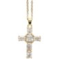 Collier avec chaîne en laiton de couleur dorée, L. 40 cm et croix avec zircons, H. 2.5 cm.