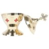 Brûle-encens doré double cuve avec croix, H 14 cm, Ø 7 cm. Livré en boîte individuelle.