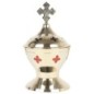 Brûle-encens doré double cuve avec croix, H 14 cm, Ø 7 cm. Livré en boîte individuelle.