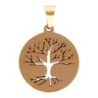 Médaille avec l'arbre de vie ajouré en acier inoxydable de couleur doré, Ø 1.9 cm.
