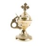 Brûle-encens en laiton ciselé et décoré avec croix, H 13 cm, Ø 5,5 cm. Livré en boîte individuelle.