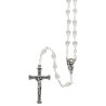 Chapelet grains en verre transparents de forme goutte a facette h. 7 mm, longueur jusqu au coeur 35 cm, croix avec Christ.