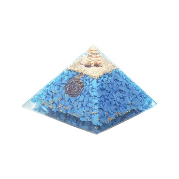 Pyramide Orgonite avec symbole Energie, L. 6 cm. Plusieurs pierres.