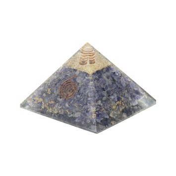 Pyramide Orgonite avec symbole Energie, L. 6 cm. Plusieurs pierres.