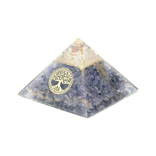 Pyramide Orgonite avec arbre de vie, L. 6 cm. Plusieurs pierres.