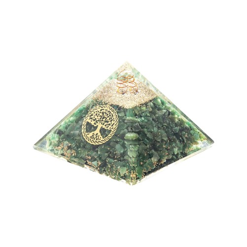 Pyramide Orgonite avec arbre de vie, L. 6 cm. Plusieurs pierres.