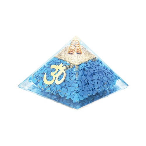 Pyramide Orgonite avec symbole OM, L. 6 cm. Plusieurs pierres.