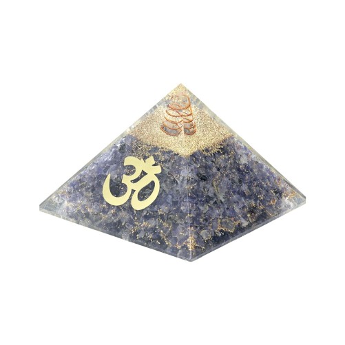 Pyramide Orgonite avec symbole OM, L. 6 cm. Plusieurs pierres.
