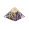 Pyramide Orgonite avec symbole metatron, L. 6 cm. Plusieurs pierres.