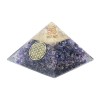 Pyramide Orgonite avec fleur de vie, L. 8 cm. Plusieurs pierres.
