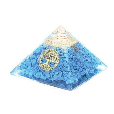 Pyramide Orgonite avec arbre de vie, L. 8 cm. Plusieurs pierres.