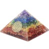 Pyramide Orgonite avec fleur de vie, L. 10 cm. Plusieurs pierres.