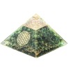 Pyramide Orgonite avec fleur de vie, L. 10 cm. Plusieurs pierres.