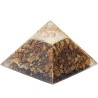 Pyramide Orgonite avec symbole Energie, L. 10 cm. Plusieurs pierres.