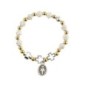 Bracelet dizainier sur élastique pour enfant avec grains métal forme rose Ø 6 mm et médaille V Miraculeuse.