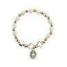 Bracelet dizainier sur élastique pour enfant avec grains métal forme rose Ø 6 mm et médaille V Miraculeuse.