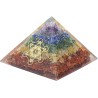 Pyramide Orgonite avec symbole metatron, L. 10 cm. Plusieurs pierres.