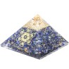 Pyramide Orgonite avec symbole metatron, L. 10 cm. Plusieurs pierres.