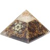 Pyramide Orgonite avec symbole metatron, L. 10 cm. Plusieurs pierres.